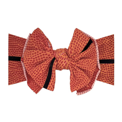 Baby Bling Bows orange basketball print fabric hair bow with black accent stripe