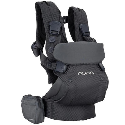 Nuna CUDL™ deux Baby Carrier in Thunder color, featuring adjustable straps, a padded waist, and a small accessory pouch.