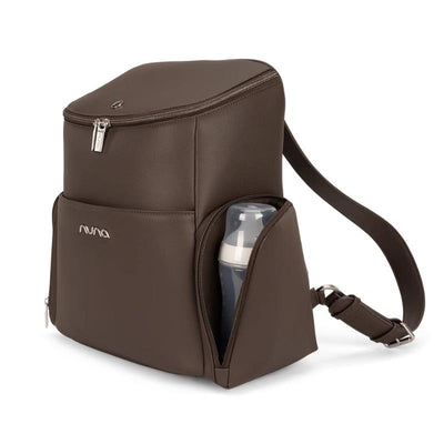 Nuna x BMW Essential Bag in Espresso color, featuring a zippered main compartment and exterior bottle pocket.