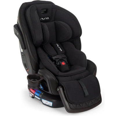 Nuna EXEC™ next All-in-One Car Seat in Midnight, featuring plush padding, adjustable harness, and cup holder.
