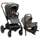 Nuna Mixx Next stroller in granite with a Pipa Aire Rx car seat, featuring a sleek design and dark gray fabric.