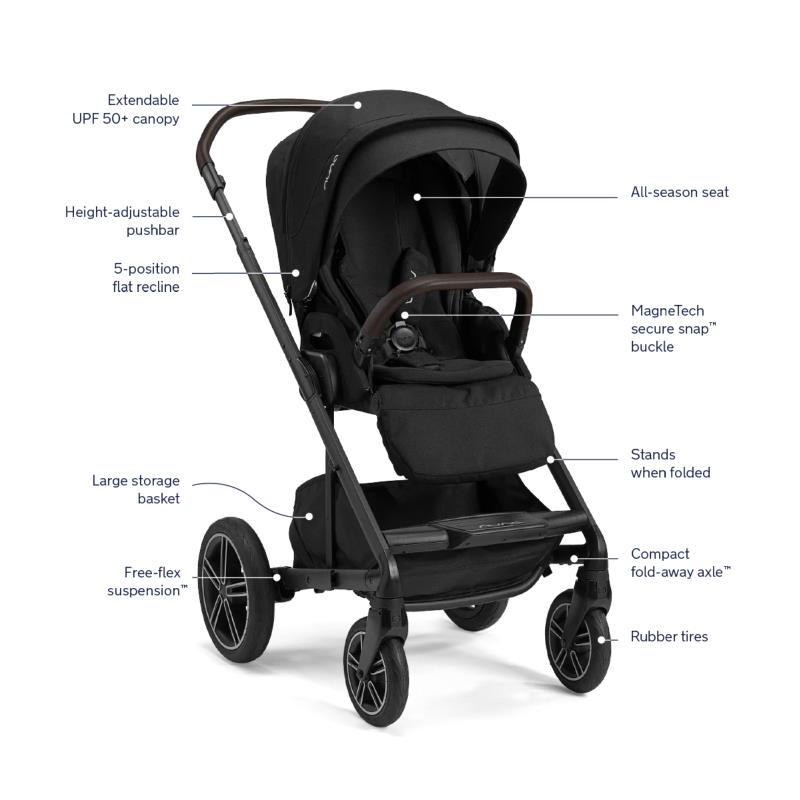 Nuna MIXX Next Stroller With Magnetic Buckle, Caviar/Chocolate