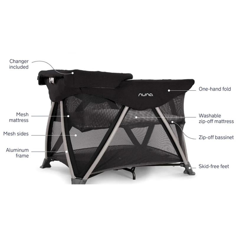 Nuna - Sena Aire + Changer Playard with Zip-Off Bassinet, Caviar Image 2