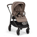 Nuna Swiv + Pipa Aire Rx Travel System in Cedar color, featuring a fully reclining seat, adjustable canopy, and durable wheels.