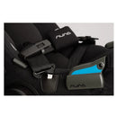 Nuna Triv Lx travel system with Pipa Rx car seat featuring safety buckles and a blue accent on the base.