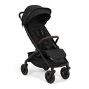 Nuna Trvl 360 Compact Stroller in Caviar color features a sleek design, adjustable canopy, and padded seat for comfort.