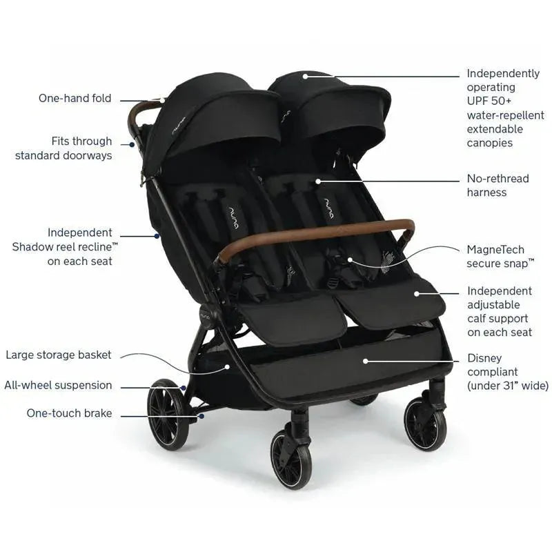 Nuna Trvl Double Stroller, Caviar - Main Image