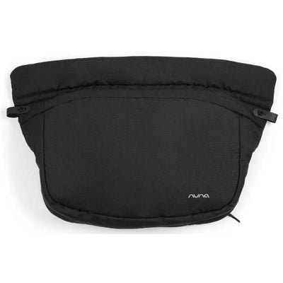 Nuna TRVL™ dubl Footmuff in caviar color, featuring a sleek design and zippered closure for warmth and comfort.
