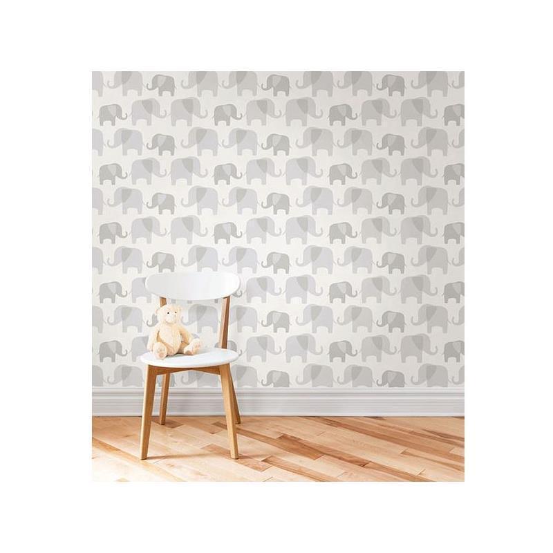 Nuwallpaper Peel and Stick Wallpaper, Gray Elephant Parade Image 1
