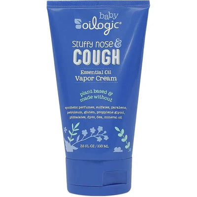 Baby Oilogic Soothing Vapor Cream for stuffy nose and cough, 3.5 FL OZ tube, labeled plant-based and free from synthetic additives.