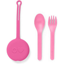 Omie Box - 2Pk Plastic Reusable Fork & Spoon Silverware, Bubble Pink Image 1