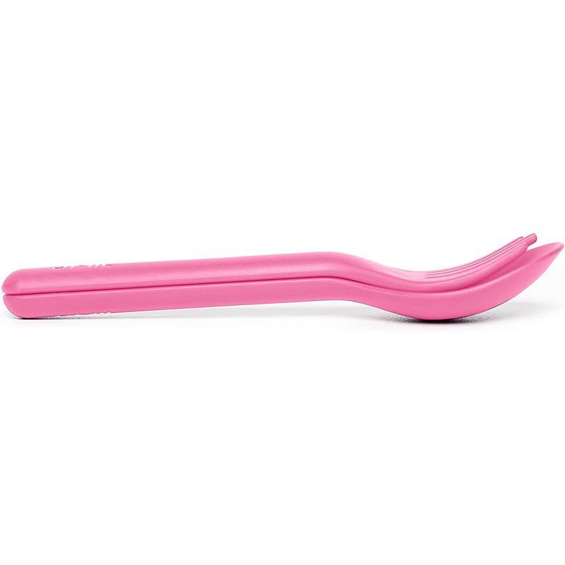 OmieBox - 2Pk Plastic Reusable Fork & Spoon Silverware, Bubble Pink Image 2