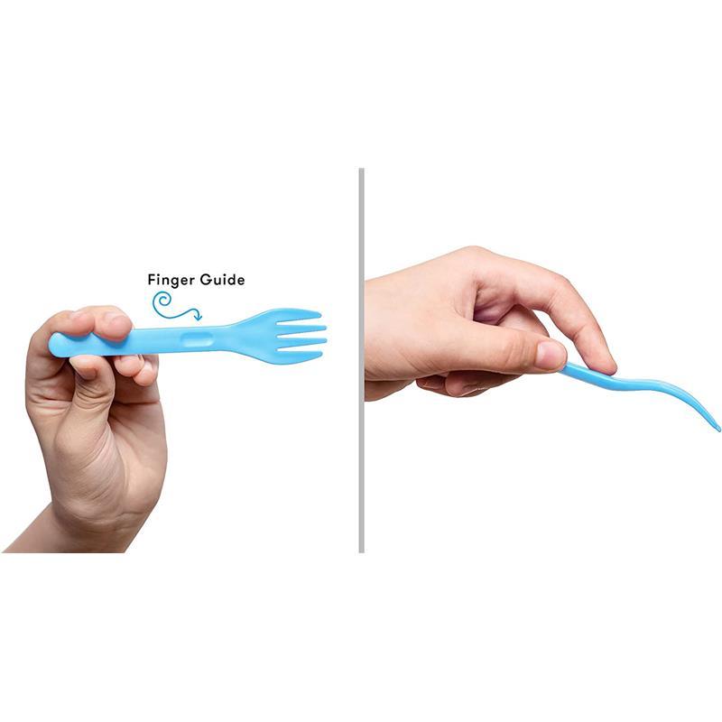Omie Box - 2Pk Plastic Reusable Fork & Spoon Silverware with Pod for Kids, Capri Blue Image 3