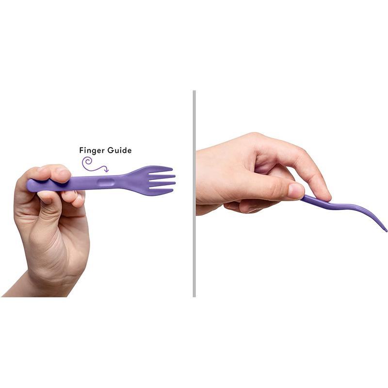 OmieBox - 2Pk Plastic Reusable Fork & Spoon Silverware with Pod for Kids, Purple Plum Image 3