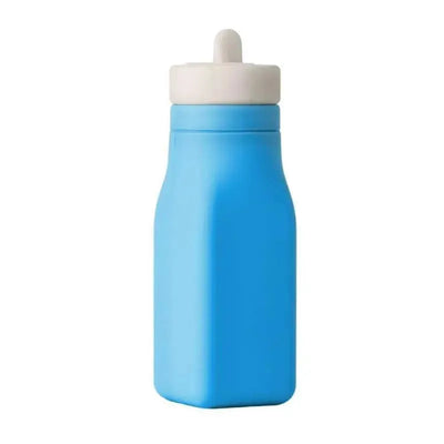 Leak-proof blue silicone water bottle with a white lid, designed for convenience in hydration.
