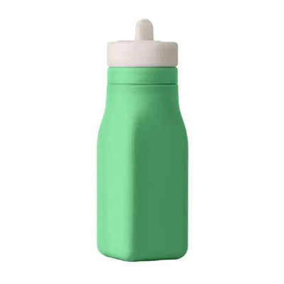 Leak-proof silicone water bottle in green with a white cap, designed for durable and safe hydration.