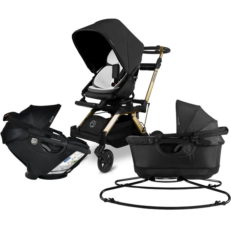Orbit - Stroll, Sleep, & Ride Travel System (Stroller Frame + Stroller Seat + Bassinet + Car Seat), Black/Gold Image 1