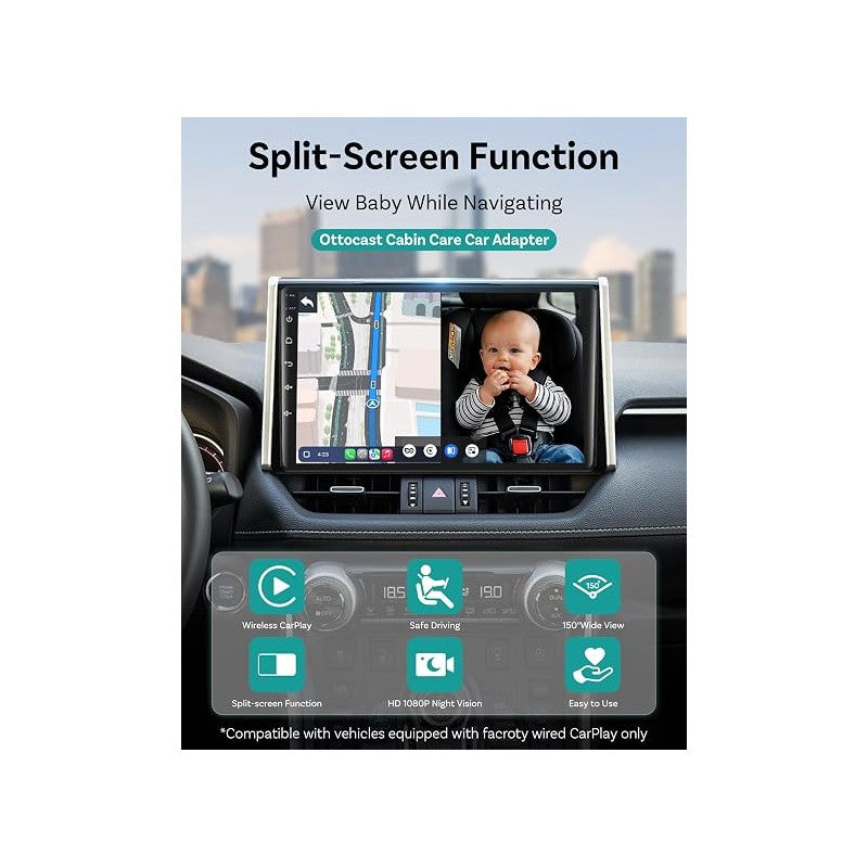 OTTOCAST Cabin Care Car Adapter with Baby Car Camera, Wireless CarPlay Display on CarScreen 2026, Plug-and-Play 1080P HD Rear Seat Baby Monitor Image 3