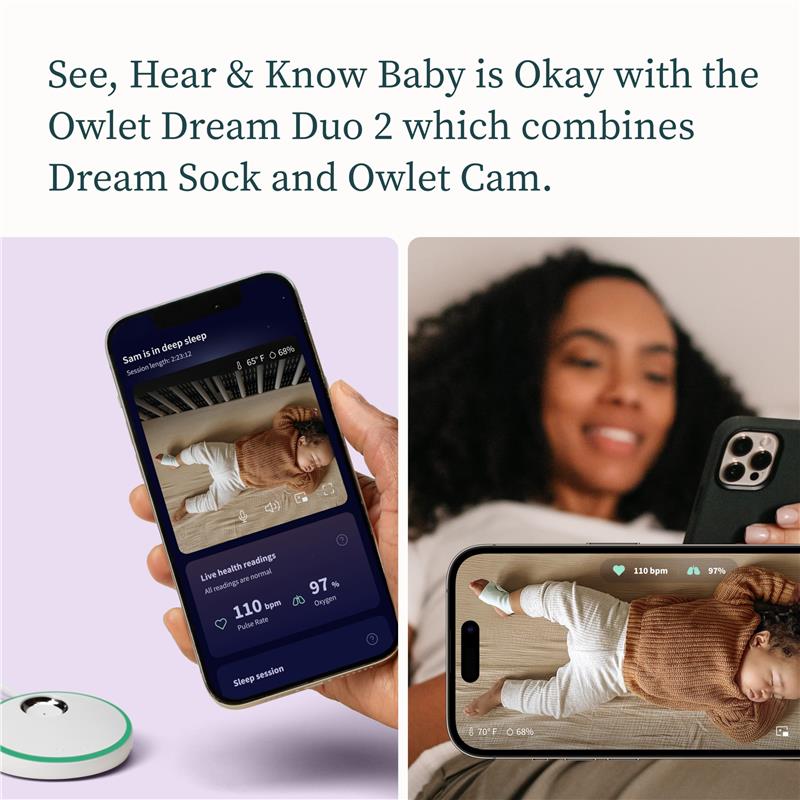 Owlet Dream Duo Dream Sock Baby Monitor and HD Camera, Bedtime Blue