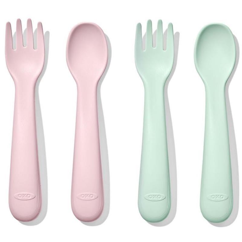 OXO - 4Pk Tot Plastic Fork and Spoon Set, Opal/Blossom Image 1