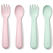 OXO - 4Pk Tot Plastic Fork and Spoon Set, Opal/Blossom Image 1