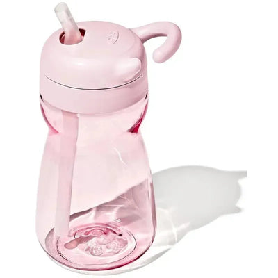 Oxo - Tot Adventure Water Bottle in pink, featuring a designed lid with a straw and a hook for easy carrying.