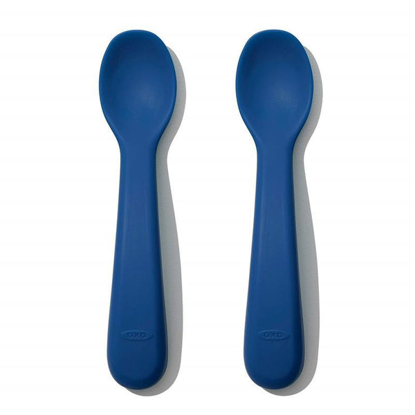 OXO Tot On-The-Go Plastic Fork And Spoon Set With Travel Case, Navy 