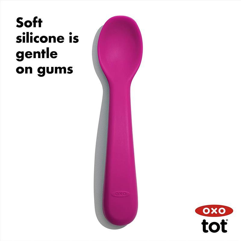 Oxo Tot Feeding Spoon Set Soft Silicone Pink Image 2