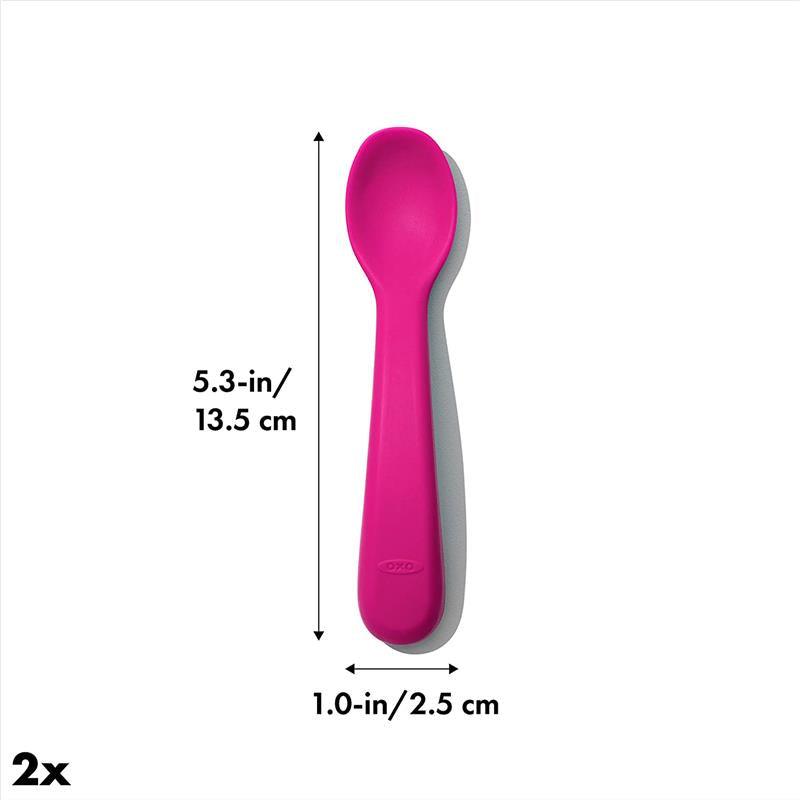 Oxo Tot Feeding Spoon Set Soft Silicone Pink Image 3