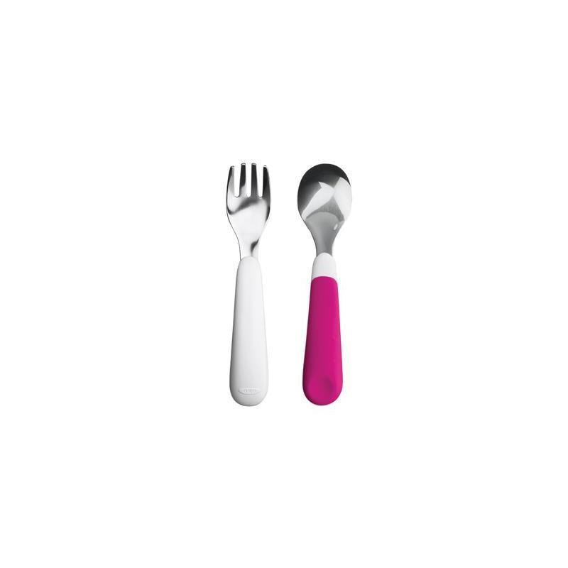Oxo Tot Fork & Spoon Set Pink Image 1