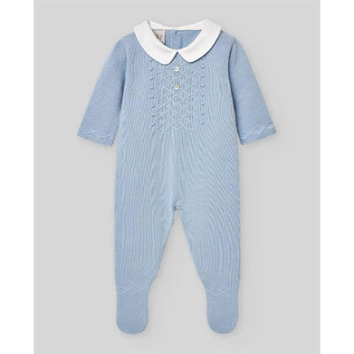 Paz Rodriguez - Baby Boy Knit Newborn Romper Vento, Sky Blue Image 1