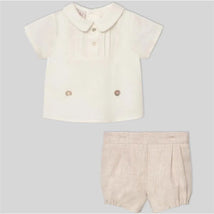 Paz Rodriguez - Baby Boy Set Woven Newborn Shirt + Shorts Area, Cream Image 1