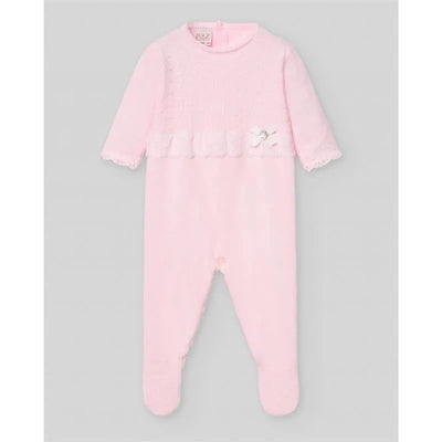 Paz Rodriguez - Baby Girl Knit Newborn Romper Linda, Chalk Pink/White Image 1