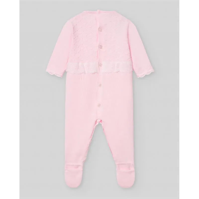 Paz Rodriguez - Baby Girl Knit Newborn Romper Linda, Chalk Pink/White Image 2