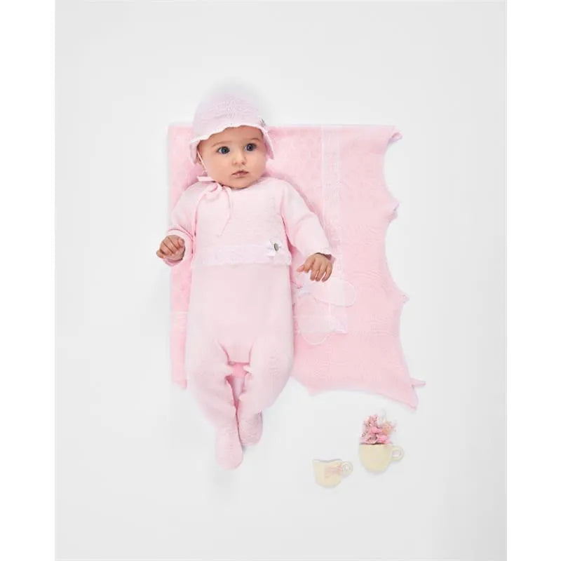 Paz Rodriguez - Baby Girl Knit Newborn Romper Linda, Chalk Pink/White Image 3