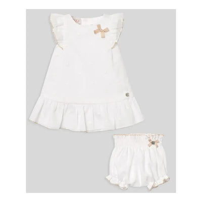 Paz Rodriguez - Baby Girl Set Woven Newborn Dress + Bloomers Lino, White Image 1