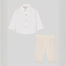Paz Rodriguez Baby Set Woven Shirt + Shorts, White/Light Brown Image 1