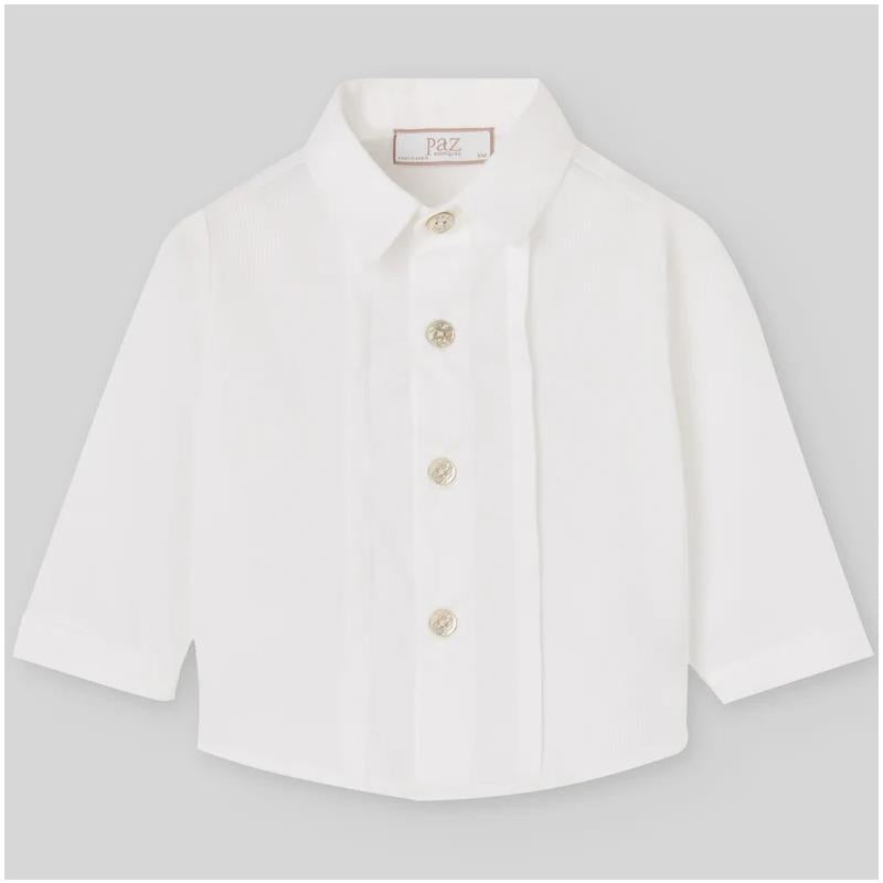 Paz Rodriguez Baby Set Woven Shirt + Shorts, White/Light Brown Image 2