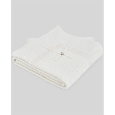 Cream and beige Paz Rodriguez blanket, neatly folded and secured with a decorative tie.