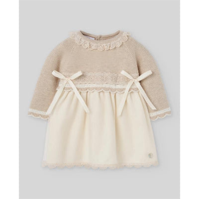 Paz Rodriguez Knit Newborn Dress Lua, Light Brown/Cream Image 1