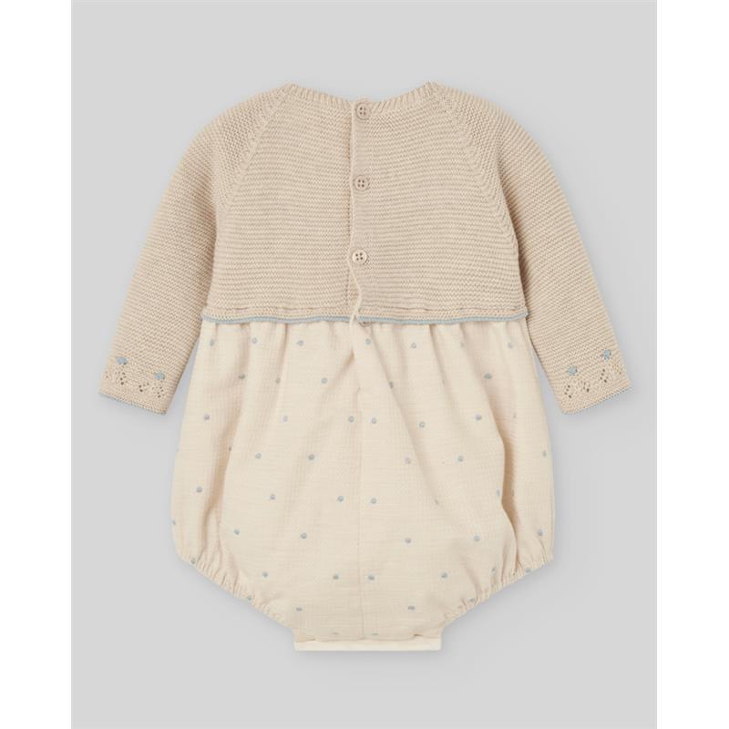 Paz Rodriguez - Knit Newborn Romper Alegria, Light Brown/Chalk Blue Image 2