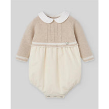 Paz Rodriguez Knit Newborn Romper Lua, Light Brown/Cream Image 1