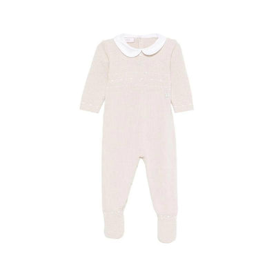 Paz Rodriguez Knit Newborn Romper Necta, Linen/White Image 1