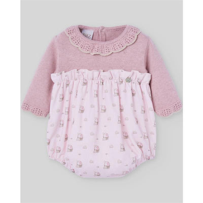 Paz Rodriguez - Knit Newborn Romper Pascua, Powder Pink/Light Brown Image 1