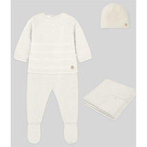 Paz Rodriguez - Set Knit Newborn Sweater + Leggings + Hat + Blanket Regalo Oi, Cream Image 1