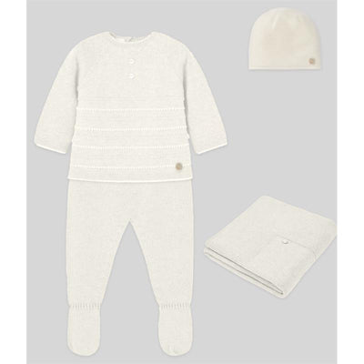 Paz Rodriguez - Set Knit Newborn Sweater + Leggings + Hat + Blanket Regalo Oi, Cream Image 1