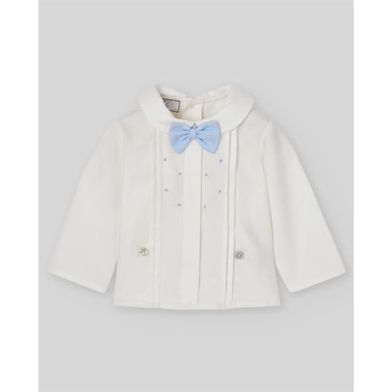 Paz Rodriguez Set Woven Newborn Blouse + Trousers Fogar, Cream/Light Blue Image 2