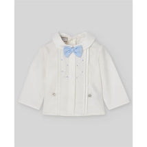 Paz Rodriguez Set Woven Newborn Blouse + Trousers Fogar, Cream/Light Blue Image 2
