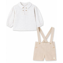 Paz Rodriguez Set Woven Newborn Blouse + Trousers Mel, Sand Image 1