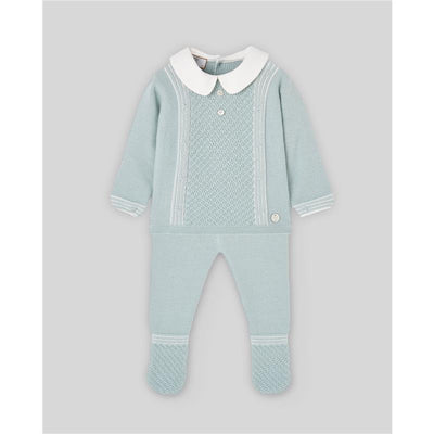 Paz Rodriguez Take Me Home Set Knit Newborn Sweater + Leggins Leira, Light Blue/Cream Image 1